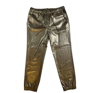 R LABEL Vegan Leather‎ Jogger Pants Black WIth Drawstring Waist M